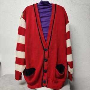 Tarzazzia Red And White Knitted Cardigan V-Neck One Size